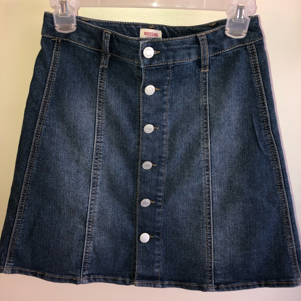Faded dark wash button up skirt